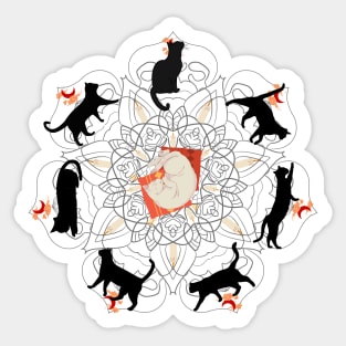 Circle of black cats who become witches on Halloween Sticker